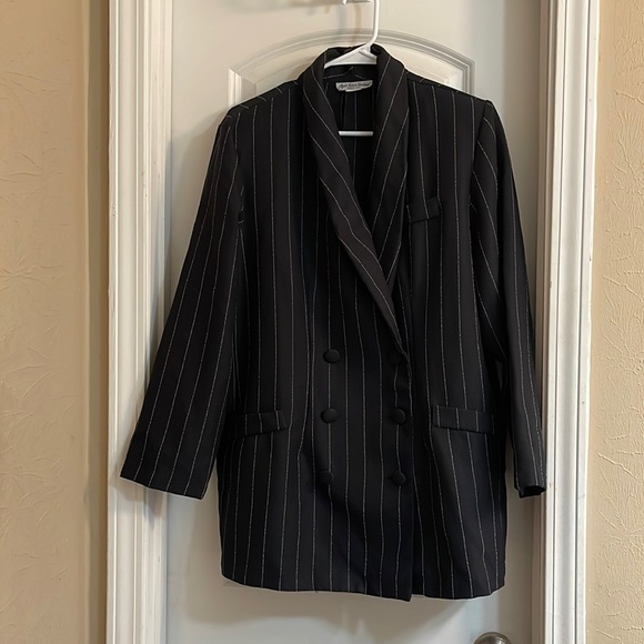 ⏳♻️ Style Setter Fashions Black with White Pinstriped Vintage Blazer size 20W - Picture 3 of 8